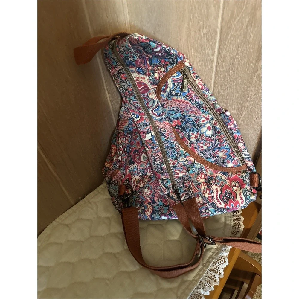 BAOSHA Colorful Paisley Sling Backpack / 5 Pockets / Water Bottle Holder
